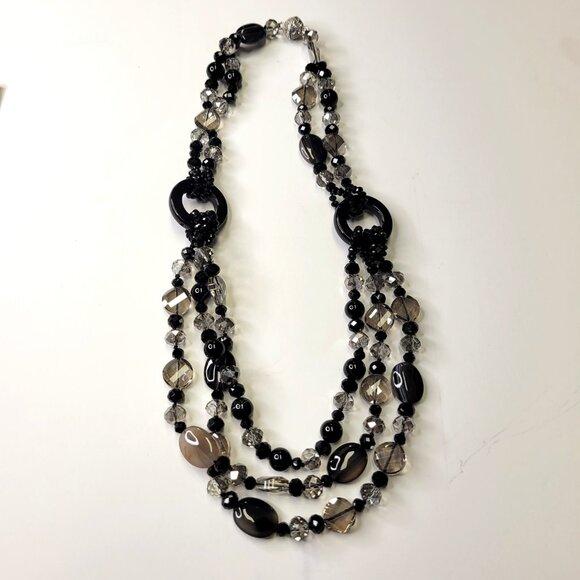Multistrand Black Beaded Necklace Shiny Grey and Black Beaded Necklace - Picture 3 of 11